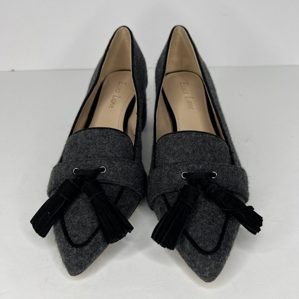 Essex Lane Daya Loafer Pointy Toe Gray Flannel With Black Tassels Womens Size 6 - Picture 3 of 9